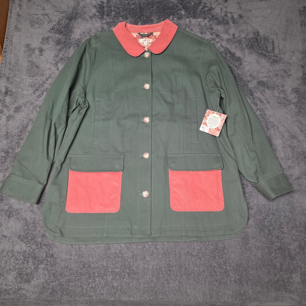 Chore Jacket Womens Large Olive Green Coral Western Outdoor Utility New